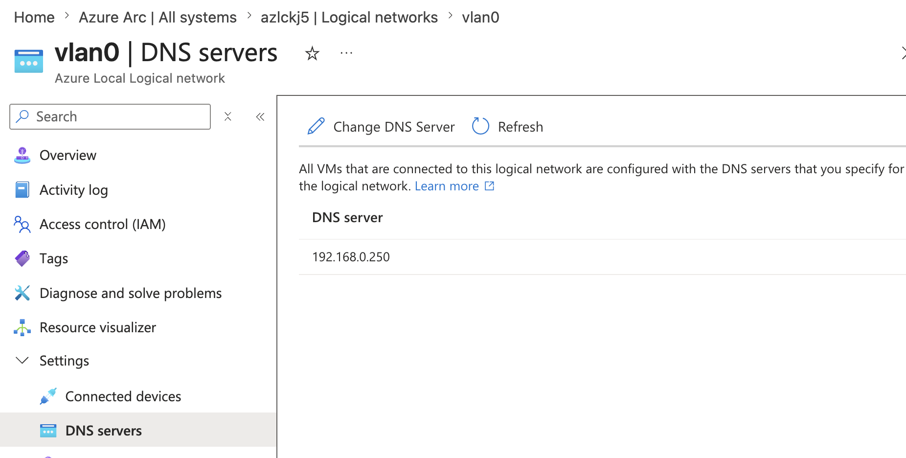 Azure Local logical network DNS server configuration